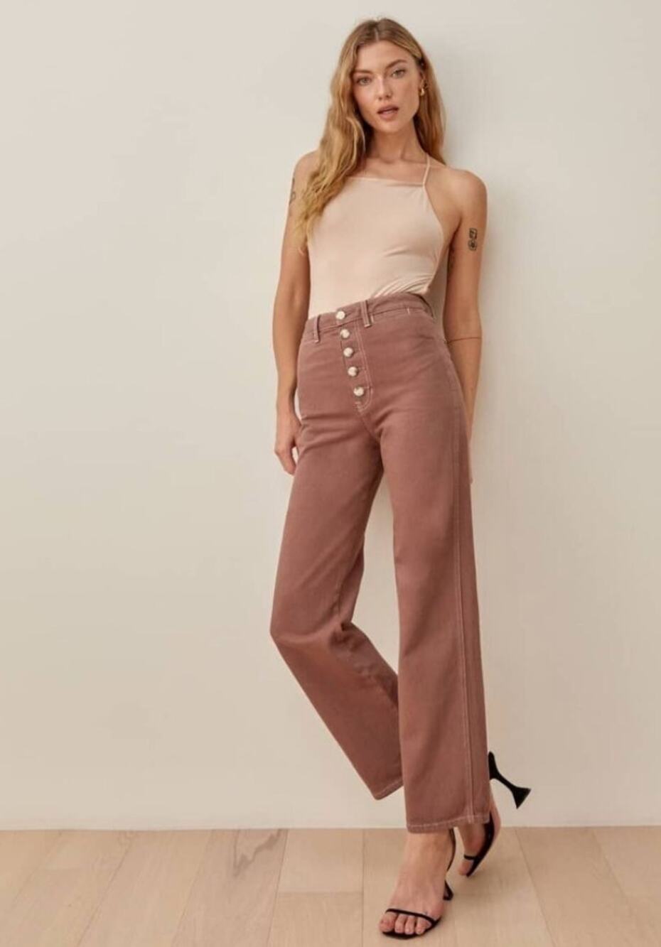 reformation brown Lexi Wide-Leg High-Rise Organic-Denim Jeans